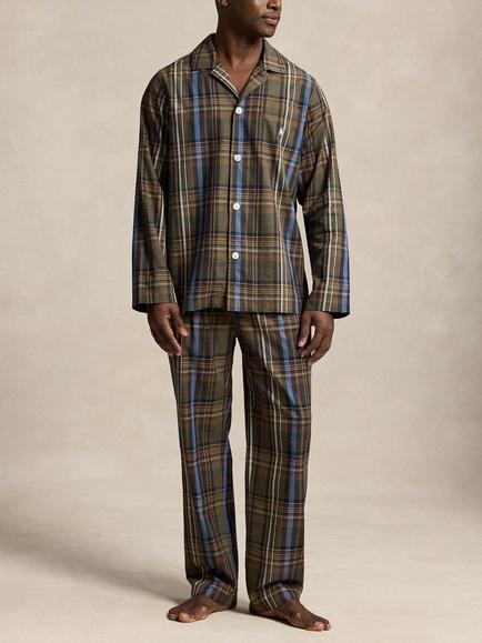 Polo Ralph Lauren Plaid Cotton Pyjama Set, Green Olive, Green Olive