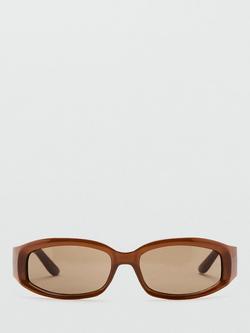 Mango Rectangular Sunglasses, Brown, Brown