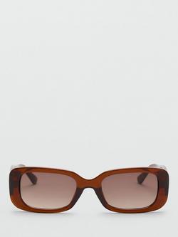Mango Rectangular Sunglasses, Brown, Brown