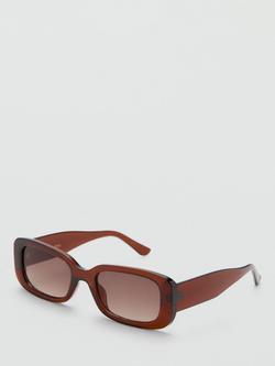 Mango Rectangular Sunglasses, Brown - view 2, Brown