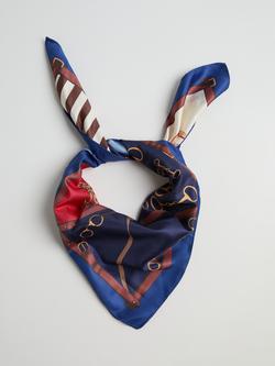 Mango Equestrian Motif Square Scarf, Blue - view 2, Blue