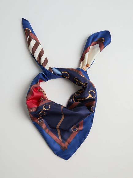 Mango Equestrian Motif Square Scarf, Blue - view 2, Blue
