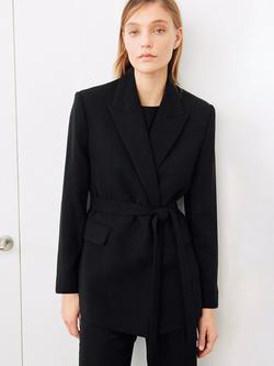 Mango Single Breasted Tie Waist Blazer, Black, Black