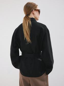 Mango Pure Linen Tie Waist Jacket, Black - view 2, Black