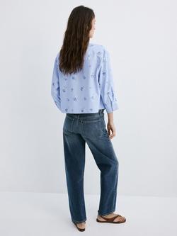 Mango Floral Embroidered Three Quarter Sleeve Shirt - view 2, Sky Blue