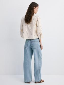 Mango Floral Embroidered Three Quarter Sleeve Shirt - view 2, Pastel Yellow