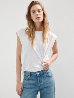 Mango Pure Cotton Cap Sleeve T-Shirt, White, White