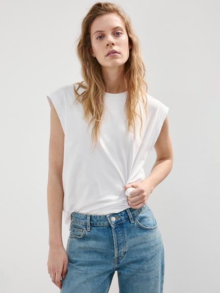 Mango Pure Cotton Cap Sleeve T-Shirt, White, White