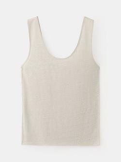 Mango Linen Scoop Neck Vest, Stone, Stone