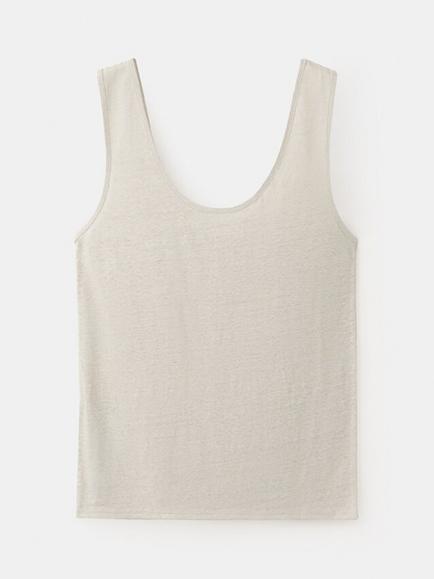 Mango Linen Scoop Neck Vest, Stone, Stone