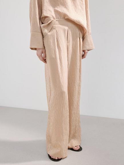 Mango Striped Wide Leg Trousers, Brown, Brown