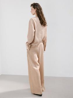 Mango Striped Wide Leg Trousers, Brown - view 2, Brown