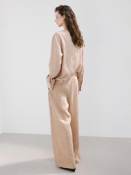 Mango Striped Wide Leg Trousers, Brown - view 2, Brown
