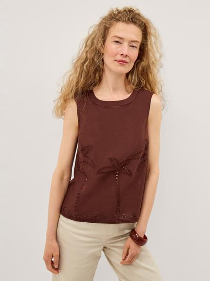 Monsoon Eden Palm Cut-Out Vest Top, Brown, Brown
