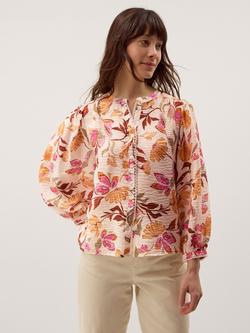 Monsoon Leila Floral Long Sleeve Shirt, Ivory, Ivory