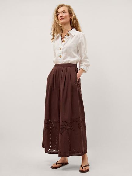 Monsoon Eden Palm Cutwork Wide Leg Trousers, Brown, Brown