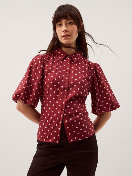 Monsoon Claire Polka Dot Shirt, Berry, Berry
