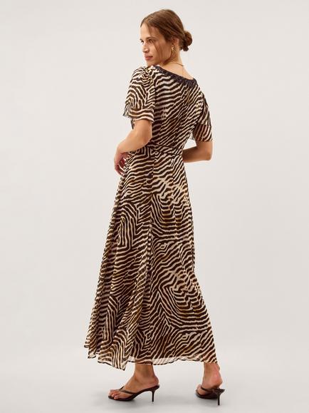 Monsoon Annie Animal Fit and Flare Midi Dress, Brown - view 2, Brown