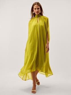 Monsoon Amelia Cape Draped Asymmetrical Midi Dress, Green, Green