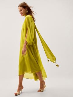 Monsoon Amelia Cape Draped Asymmetrical Midi Dress, Green - view 2, Green