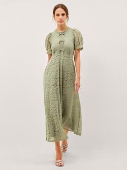 Monsoon Celina Lace Fit and Flare Midi Dress, Sage, Sage