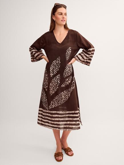 Monsoon Aurora Midi Dress, Brown, Brown
