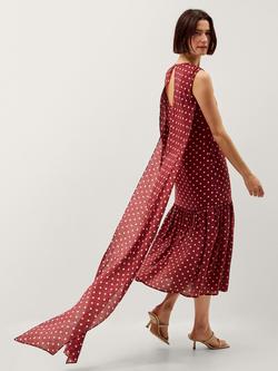 Monsoon Claire Polka Dot Tiered Midi Dress, Berry - view 2, Berry