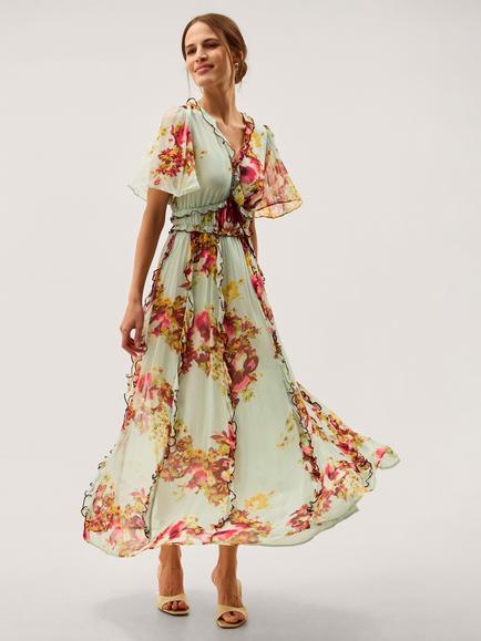 Monsoon Perrie Floral Fit and Flare Midi Dress, Sage, Sage