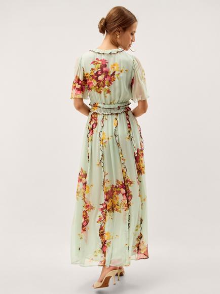Monsoon Perrie Floral Fit and Flare Midi Dress, Sage - view 2, Sage