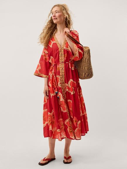 Monsoon Yasmin Floral Midi Tunic Dress, Pink, Pink