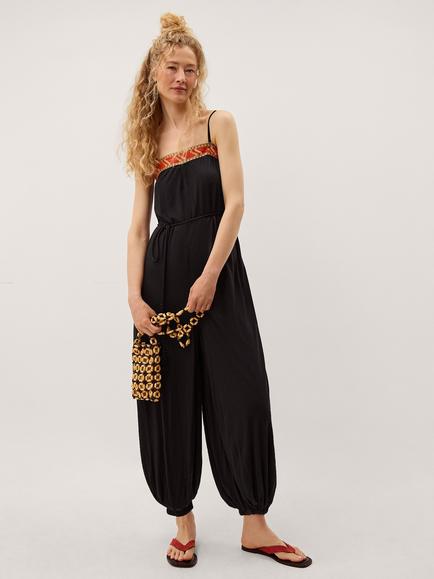 Monsoon Matilda Embroidered Balloon Leg Jumpsuit, Black, Black