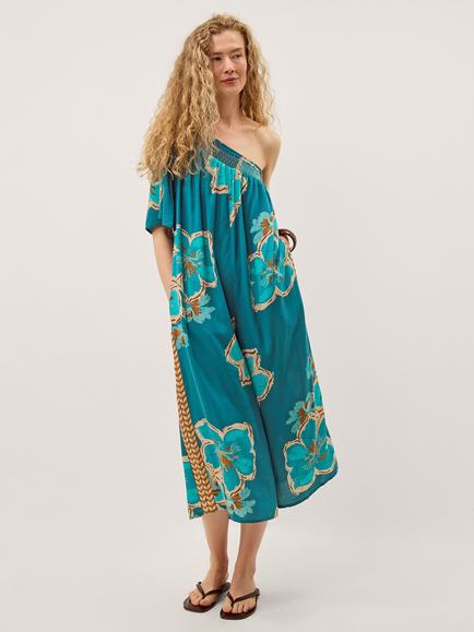 Monsoon Yasmin One-Shoulder Floral Jumpsuit, Teal, Teal