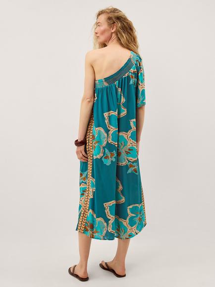 Monsoon Yasmin One-Shoulder Floral Jumpsuit, Teal - view 2, Teal