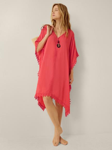 Monsoon Lena V-Neck Kaftan, Coral, Coral