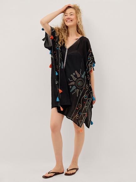Monsoon Pelia Tassel Kaftan, Black, Black