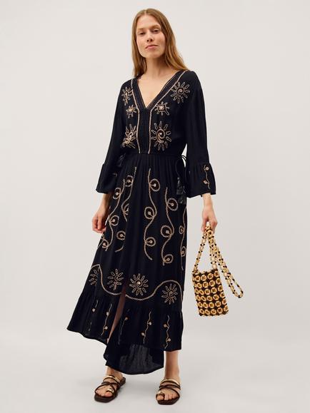 Monsoon Sophy Embroidered Kaftan, containing LENZING™ ECOVERO™ Viscose, Black, Black