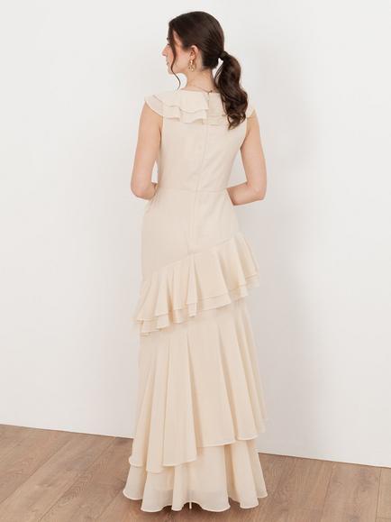 Maya Deluxe Embellished Asymmetric Ruffle Maxi Dress - view 2, Vanilla