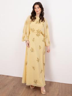 Maya Deluxe Floral Embellished Cape Sleeve Maxi Dress, Buttercream