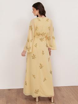 Maya Deluxe Floral Embellished Cape Sleeve Maxi Dress - view 2, Buttercream