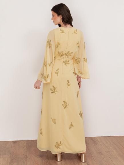 Maya Deluxe Floral Embellished Cape Sleeve Maxi Dress - view 2, Buttercream