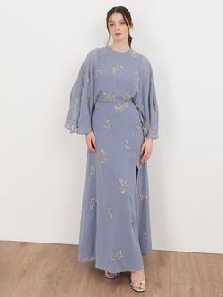 Maya Deluxe Floral Embellished Cape Sleeve Maxi Dress, Wisteria Blue