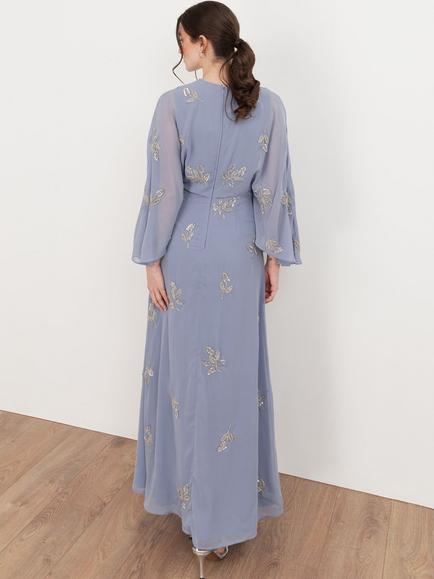 Maya Deluxe Floral Embellished Cape Sleeve Maxi Dress - view 2, Wisteria Blue
