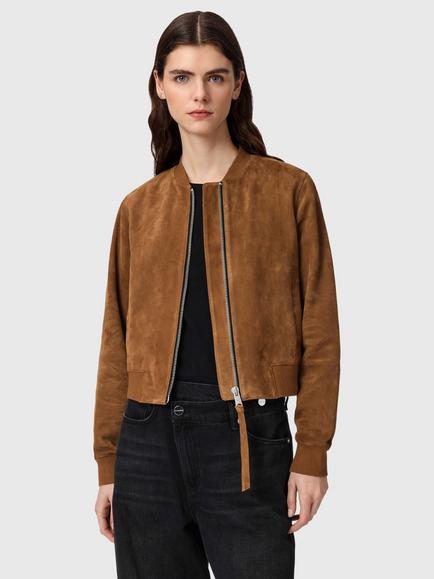 AllSaints Orten Suede Bomber Jacket, Sugar Brown