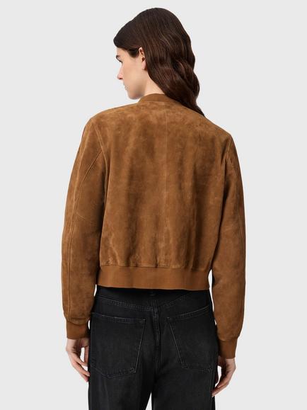 AllSaints Orten Suede Bomber Jacket - view 2, Sugar Brown