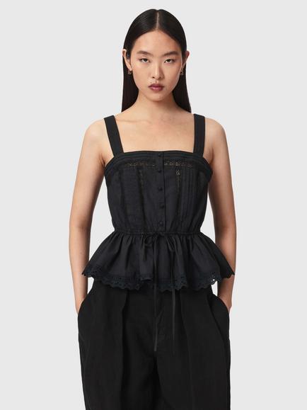 AllSaints Gwen Relaxed Fit Long Sleeve Peplum Blouse, Black, Black
