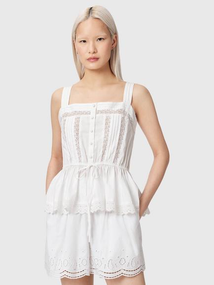 AllSaints Gwen Broderie Square Neck Top, White, White