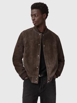 AllSaints Stafford Leather Bomber Jacket, Chalk White, Woodland Brown