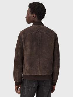 AllSaints Stafford Leather Bomber Jacket, Chalk White - view 2, Woodland Brown