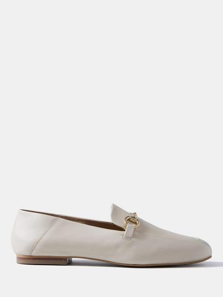 Mint Velvet Camille Leather Snaffle Trim Loafers, Natural Cream, Natural Cream