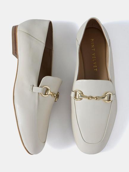 Mint Velvet Camille Leather Snaffle Trim Loafers, Natural Cream - view 2, Natural Cream